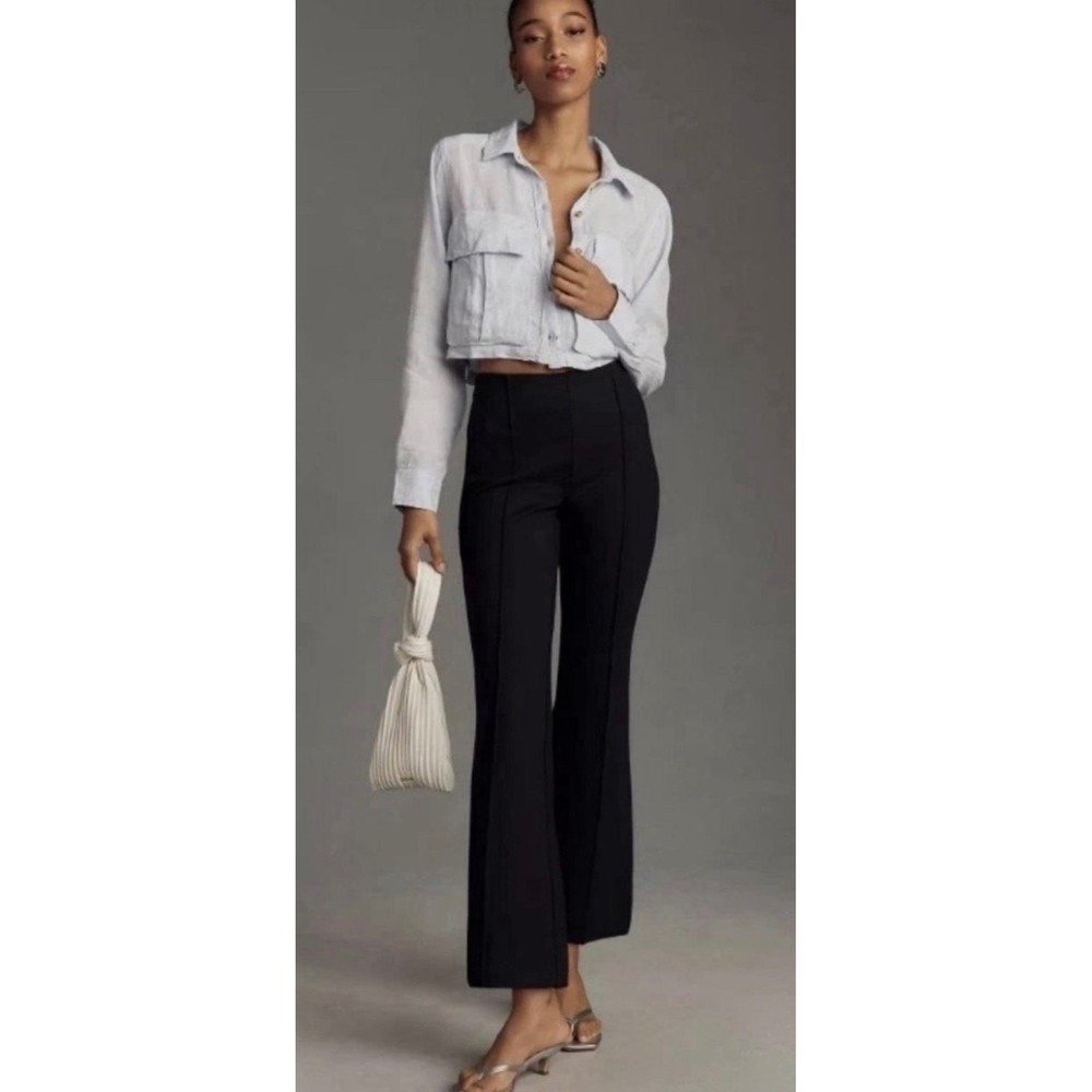 Maeve Anthropologie Black High Rise Pintuck Flare Pants Small OB2036589